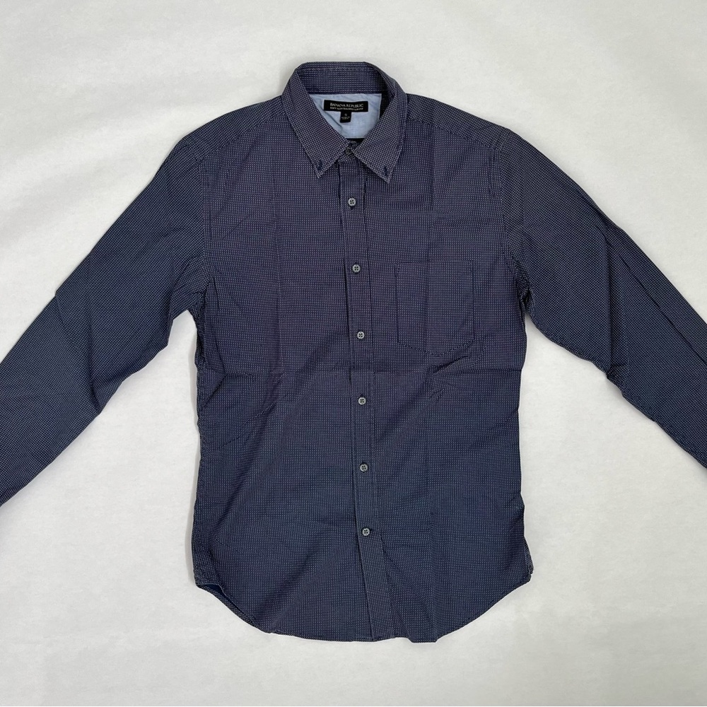 Banana Republic | Slim Fit Dress Shirt | Dark Blue/Dots | S